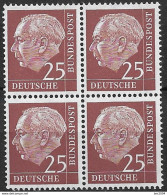 1954  Deutschland Germany  Mi.186 **MNH 4er Block  Theodor Heuss - Ungebraucht