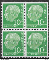 1954  Deutschland Germany  Mi.183 **MNH 4er Block  Theodor Heuss - Ungebraucht