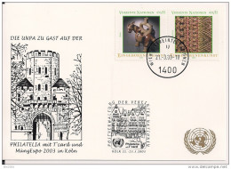 2003 UNO Österreich Mi. 383-4 Weisse Karte UNPA Zu Gast Auf Der Philatelia Mit T`card Und MünzExpo Köln - FDC
