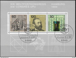 1984 Deutschland Allem. Fed. Germany  Mi.  Bl 19 FD-used   Weltpostkongress, Hamburg - 1981-1990