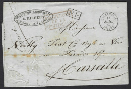F16 - Egypt Alexandria French Office - Letter 1857 To Marseille France - Paquebot De La Mediterrannee - Covers & Documents