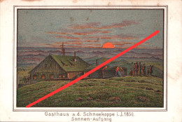 Litho Künstlerkarte AK Schneekoppe Snezka 1850 Böhmische Baude Ceska Bouda Krummhübel Petzer Schmiedeberg Riesengebirge - Sudeten