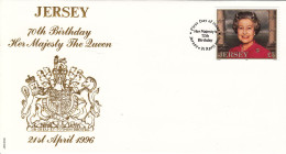 Jersey 1996, £5 Queen Elizabeth - On Official FDC - Jersey