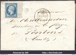 FRANCE N°14A SUR LETTRE PC 1354 FUMEL LOT ET GARONNE + CAD TYPE 14 DU 30/03/1855 - 1853-1860 Napoleon III