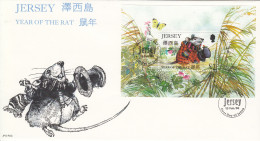 Jersey 1996, Year Of Rat Miniature Sheet - On Official FDC - Jersey