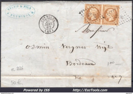 FRANCE PAIRE N°13B SUR LETTRE PC 2596 PUYMIROL LOT & GARONNE + CAD DU 20/01/1862 - 1853-1860 Napoléon III.