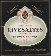 RIVESALTES . VIN DOUX NATUREL . HENRY LIMOUZY . ELEVEUR  PERPIGNAN  .  1 TRACE DE PLI - Autres & Non Classés