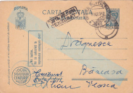 Romania, 1942, WWII Military Censored CENSOR ,POSTCARD STATIONERY, POSTMARK  COMUNIST - Lettres 2ème Guerre Mondiale