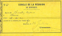 Facture Cotisation Cercle De La Réunion De Montreux Chevalley Chernex 1870 - Switzerland