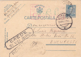 Romania, 1941, WWII  Censored, CENSOR, POSTCARD STATIONERY, COMUNIST PROPAGANDA, CARACAL - Cartas De La Segunda Guerra Mundial