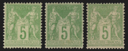 N°102 X3 Nuances De Couleurs, Sage 5c Vert-jaune, Type I, Neuf * - TB - 1898-1900 Sage (Type III)
