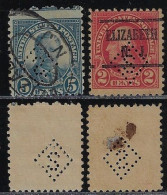 USA United States 2 Stamp With Perfin S Diamond By Singer Manufacturing Company From Elizabeth Lochung Perfore - Zähnungen (Perfins)