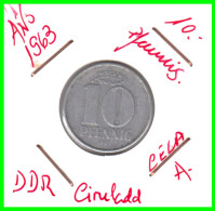 REPUBLICA DEMOCRATICA DE ALEMANIA ( DDR )  MONEDA DE 10 PFENNING AÑO - 1963 - CECA - A - MONEDA DE ALUMINIO CIRCULADA - 10 Pfennig