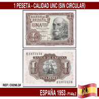 C0298.2# España 1953. 1 Peseta (UNC) P144a.2 - 1-2 Pesetas