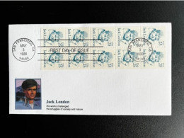 UNITED STATES USA 1988 FDC JACK LONDON BOOKLET PANE VERENIGDE STATEN AMERIKA AMERICA WRITER AUTHOR - 1981-1990