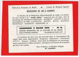 Deux Cartons ..Soirée Débat+ Diner. FFR.Villeneuve Sur Lot Mars 1979 (rectos Versos) - Rugby