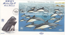 Jersey 2000 Marine Life  Miniature Sheet On Official FDC - Jersey