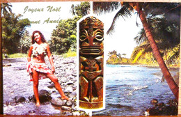 JOYEUX NOEL BONNE ANNEE CHARMANTE TAHITIENNE A LA RIVIERE FAUTAUA TOTEM - Tahiti