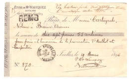 Belgique Reçu Notarial Notaire Waucquez Bruxelles Braives 1896 - 1800 – 1899