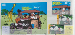 République Démocratique Du Congo - 2092 (2X) + 2093 + BL205 - Tintin - 2001 - MNH - Mint/hinged