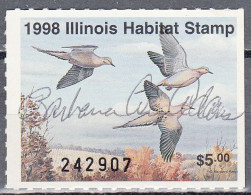 UNITED STATES  SCOTT NO SS5  USED SIGNED BY HUNTER YEAR 1998 ILLINOIS HABITAT STAMP - Duck Stamps