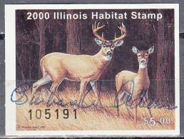UNITED STATES  SCOTT NO SS7  USED SIGNED BY HUNTER YEAR 2000  ILLINOIS HABITAT STAMP - Duck Stamps