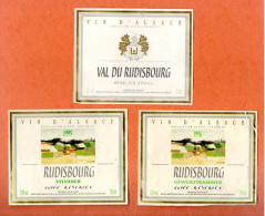 VIN D'ALSACE . RUDISBOURG . " SYLVANER ", " RIESLING " & " GEWURZTRAMINER ". 3 ÉTIQUETTES - Réf. N°37877 - - Witte Wijn