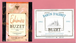 VIN DE BUZET . " BARON D'ALBRET 1992 " & " BUZET ÉPHEMÈRE 1999 " . 2 ÉTIQUETTES - Réf. N°37885 - - Sonstige & Ohne Zuordnung