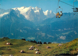 Switzerland Kaserstatt Hasliberg, Wetterhorngruppe Mit Eiger Und Monch Children On Cableway - Hasliberg