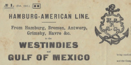 1911 CONNAISSEMENT BILL OF LADING HAMBURG AMERICAN LINE Westindies & Gulf Of Mexico  Cadiz  Espagne => Veracruz Mexique - 1900 – 1949