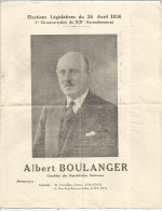 élections Législatives Du 26 Avril 1936,1 E Circonscription Du XIII E Arrondissement, Paris,A. Boulanger, Frais Fr 1.95e - Unclassified