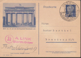 Berlin Brandenburger Tor, Bildpostkarte P 47/01, GA 12 Pf. Wilhelm Pieck, SoSt. Barth Versicherung - Postkaarten - Gebruikt