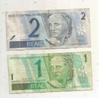 Billet, Brésil, Banco Central Do Brasil, 1 Et 2 Reals , 2 Scans, LOT DE 2 BILLETS, Frais Fr 1.65 E - Brasile
