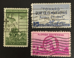 1945 United States -Toward United Nations, Iwo Jima Marines, Statehood Florida Centennial  - Used - Oblitérés