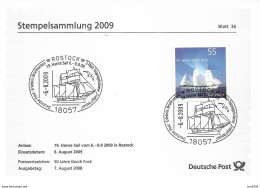 2009 Allem. Fed. Deutschland Mi. 2686  Stempelkarte Blatt 36  "19. Hanse Sail Vom 6.-9.8.2009 In Rostock ." - 2001-2010