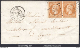 FRANCE N°13Ax2 SUR LETTRE PC 3474 VILLEBOIS LA VALETTE CHARENTE DU 06/03/1857 - 1853-1860 Napoléon III