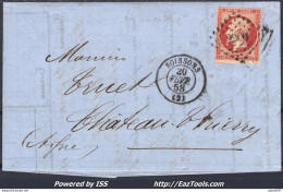 FRANCE N°17A SUR LETTRE PC 2909 SOISSONS AISNE + CACHET A DATE DU 20/02/1858 - 1853-1860 Napoléon III