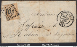 FRANCE N° 36 SEUL SUR LETTRE GC 105 ANGOULEME CHARENTE + CAD DU 27/07/1871 - 1870 Asedio De Paris