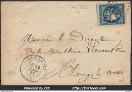 FRANCE BLEU FONCÉ N°45Ca SUR LETTRE GC 35 AIRE SUR LA LYS + CAD DU 14/04/1871 - 1870 Bordeaux Printing