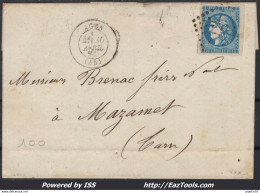 FRANCE N°46B SUR LETTRE GC 12 AGEN LOT ET GARONNE + CAD DU 30/04/1871 - 1870 Emission De Bordeaux