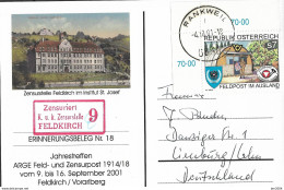 2001 Österreich Postkarte  Zensurstelle Feldkirch Erinnerungsbeleg Nr. 18 - FDC