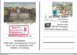 2001 Österreich  Postkarte  Zensurstelle Feldkirch Erinnerungsbeleg Nr. 18 - FDC