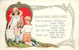 Valentine Greetings Drawn Embossed Children Couple British Art Nouveau Greetings Postcard 1939 - San Valentino