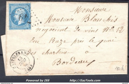 FRANCE N°22 SUR LETTRE GC 749 CASTELFRANC LOT + CAD DU 13/12/1864 - 1862 Napoléon III.