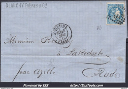 FRANCE N° 46B SUR LETTRE GC 532 BORDEAUX GIRONDE + CAD DU 10/05/1871 - 1870 Ausgabe Bordeaux