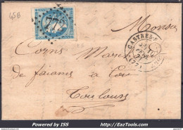 FRANCE N°45B SUR LETTRE GC 772 CASTRES SUR L'AGOUT TARN + CAD DU 10/02/1871 - 1870 Uitgave Van Bordeaux