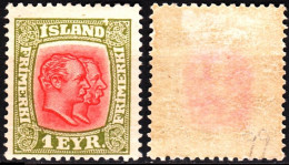 ICELAND / ISLAND 1917 Kings, 1E, Wmk Crosses. MVLH Lot #2 - Unused Stamps