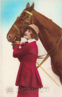 FÊTES ET VOEUX - Anniversaire - Une Dame Avec Son Cheval - Colorisé  - Carte Postale Ancienne - Compleanni