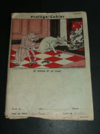 Rare Ancien Protège-cahier Illustré M. Lemainque "Le Singe Et Le Chat" Fable De La Fontaine, Tables - Coberturas De Libros