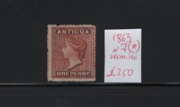 ANTIGUA 1863 VICTORIA BRITISH COLONY ONE PENNY NO GUM STAMP   STANLEY GIBBONS No 7 AND VALUE GBP 250.00 - 1858-1960 Colonia Británica